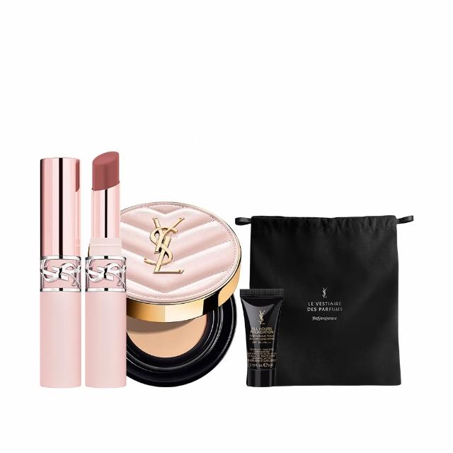 【YSL】官方直營 超模光感煙霧彩妝組(超模光感精華水氣墊+情挑裸吻煙霧唇膏)