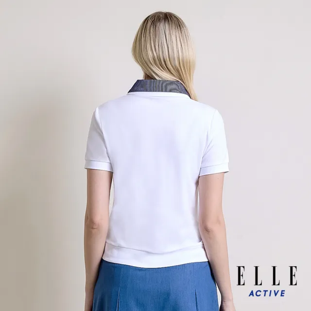 【ELLE ACTIVE】女款 襯衫領拼接假兩件POLO短袖上衣-白色(EA26S1W1102-90)