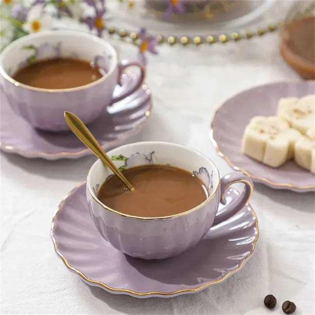 輕奢陶瓷咖啡杯 一整套掛耳杯 精緻英式下午茶杯 花茶杯 家用待客杯 杯架 擺件 茶杯 陶瓷杯
