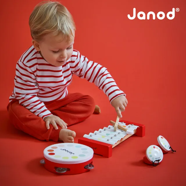 【Janod】音樂好好玩-樂器四件組(兒童樂器 鈴鼓/響板/直笛/鐵琴)