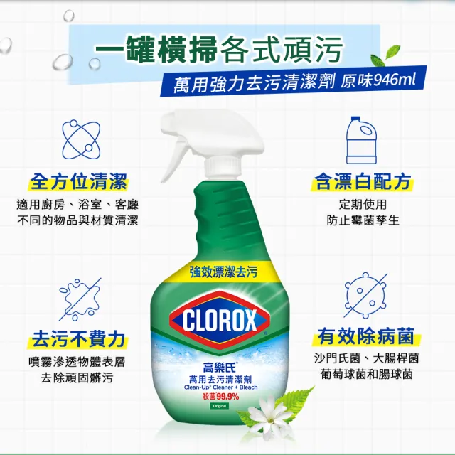 【Clorox 高樂氏】萬用強力去汙清潔噴劑噴槍946mlx3-原味(環境消毒/浴室除垢/廚房去油/含漂白水)