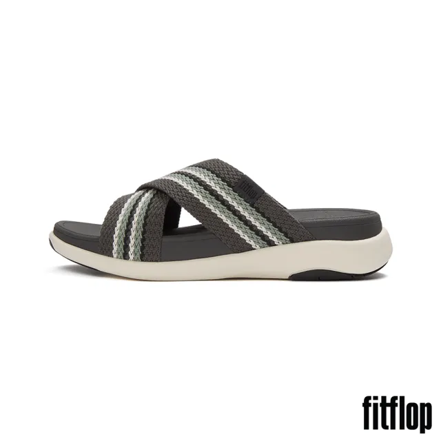 【FitFlop】F-MODE GO MENS條紋編織交叉涼鞋-男(炭灰混色)
