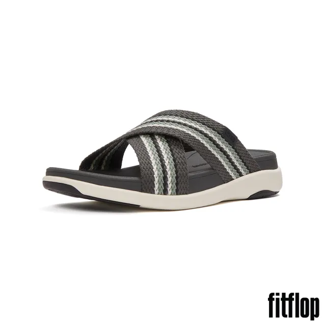 【FitFlop】F-MODE GO MENS條紋編織交叉涼鞋-男(炭灰混色)