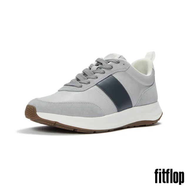 【FitFlop】F-MODE FLOW MENS  皮革/麂皮休閒鞋-男(柔霧灰/炭灰色)