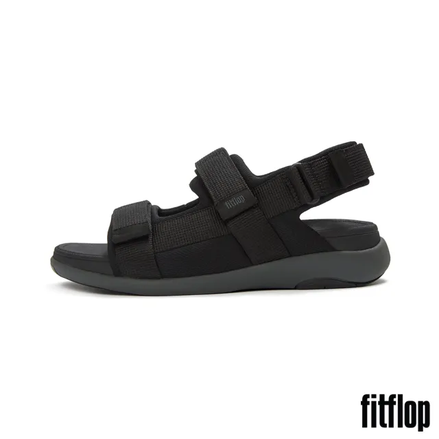 【FitFlop】F-MODE GO MENS可調式軟墊織帶後帶涼鞋-男(黑色)