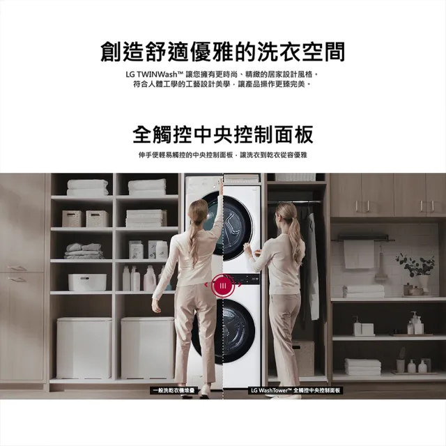 【LG 樂金】家電快配19公斤+16公斤◆WashTower AI智控洗乾衣機(WD-S1916B)
