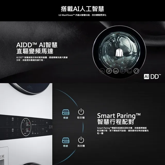 【LG 樂金】家電快配19公斤+16公斤◆WashTower AI智控洗乾衣機(WD-S1916B)