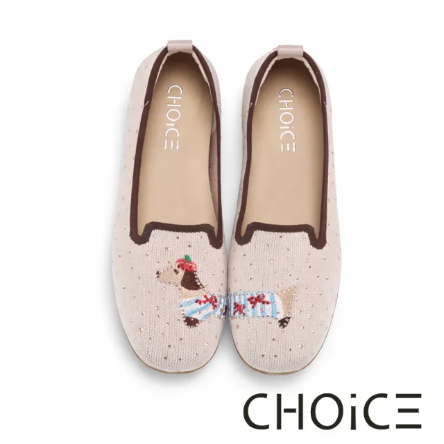 【CHOiCE】牛皮飛織鑽刺繡平底娃娃鞋 粉色