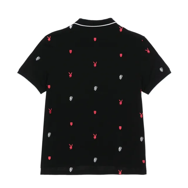【PLAYBOY】滿版撞色刺繡POLO衫 - 黑色