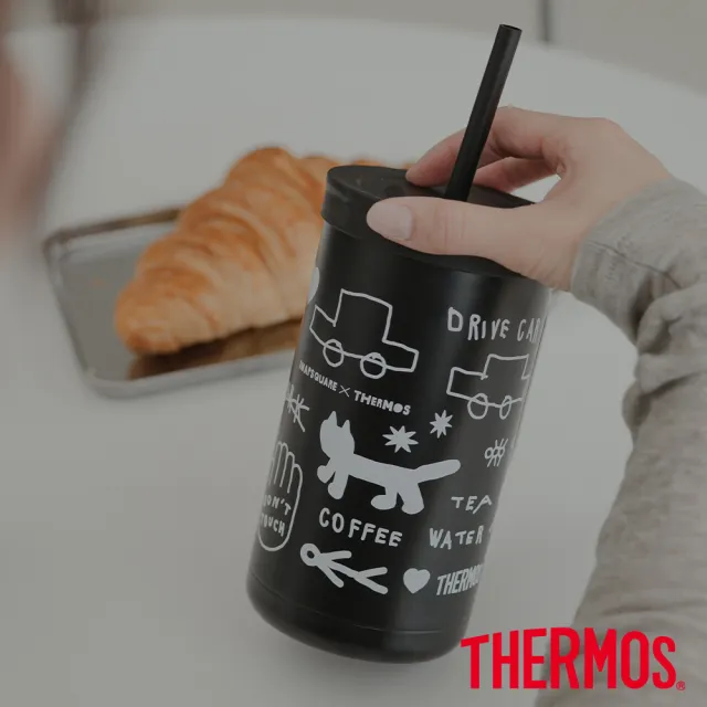 【THERMOS 膳魔師】INAPSQUARE聯名款不鏽鋼真空吸管杯720ml(TKHA-720KC-IPBK)