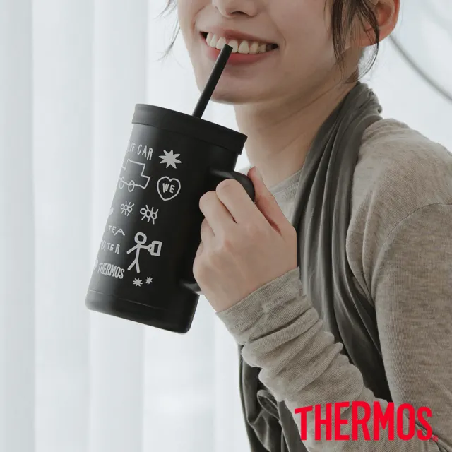 【THERMOS 膳魔師】INAPSQUARE聯名款不鏽鋼真空吸管杯720ml(TKHA-720KC-IPBK)