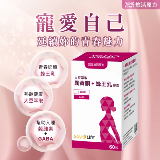 【悠活原力】悠活大豆萃取異黃酮+蜂王乳膠囊(60粒/盒 大豆異黃酮 更年期 GABA 幫助入睡)