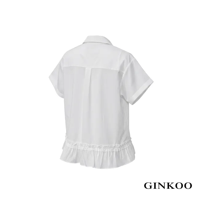 【GINKOO 俊克】下擺荷葉邊緹織點點襯衫上衣