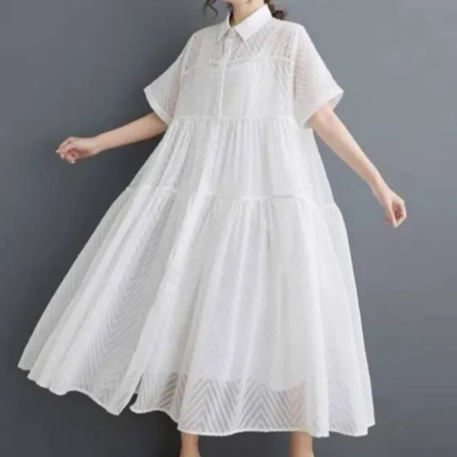 【巴黎精品】現貨限搶 女連身裙寬鬆洋裝大尺碼長裙連衣裙A字裙大碼女裝(短袖菱線鏤空女裙子2色a1fd35)5.5