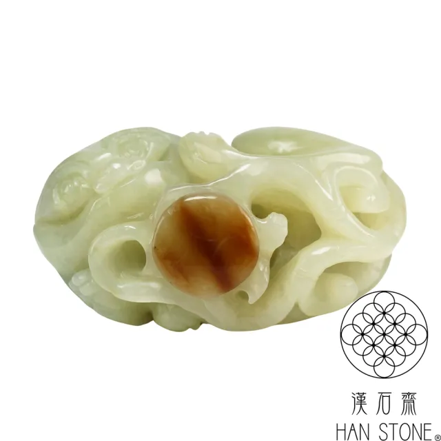 漢石齋】天然和田玉瑞獸來財玉珮手把件青白玉帶糖(62*47*33mm) - momo