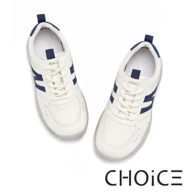 【CHOiCE】牛貼皮拼接綁帶厚底休閒鞋 藍色