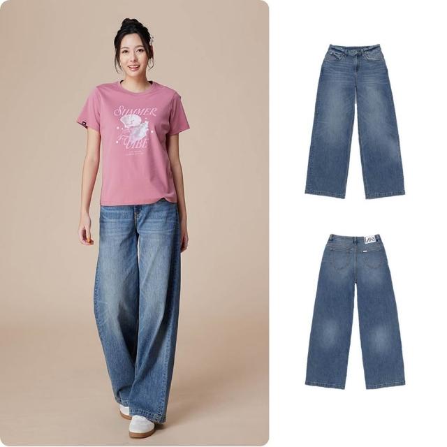 【Lee】女裝 牛仔褲 / 涼感 430 中腰舒適寬褲 闊腿褲 中藍洗水 LB617040804