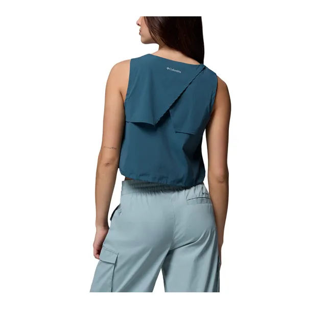 【Columbia 哥倫比亞】女款-涼感無袖背心-Chill Creek™ Woven Tank-孔雀綠(UAL90410TL/KS)