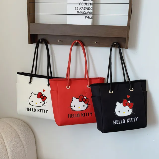 【HELLO KITTY】雙11 時尚簡約造型大容量手提袋單肩手提包托特包-三色可選