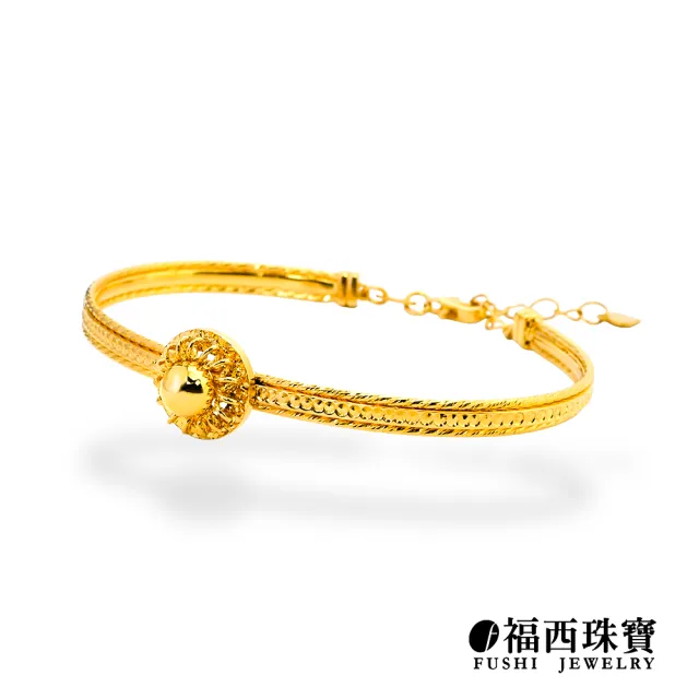 【福西珠寶】黃金手環 金蕊珠光 拉絲金珠花 彈簧扣設計 華麗大器款 (金重3.58錢正負0.03錢)