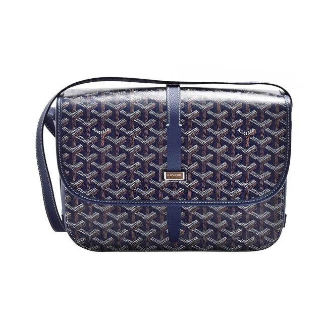 【GOYARD 高雅德】經典Belvedere系列滿版LOGO手工帆布斜背/肩背包(中號-藍色)