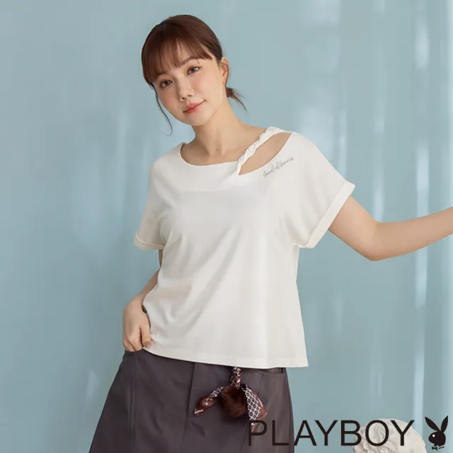 【PLAYBOY】微性感扭轉挖肩上衣 - 白色