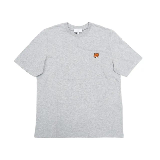 【Maison Kitsune】狐狸刺繡logo男生圓領短袖上衣-S(淺灰)