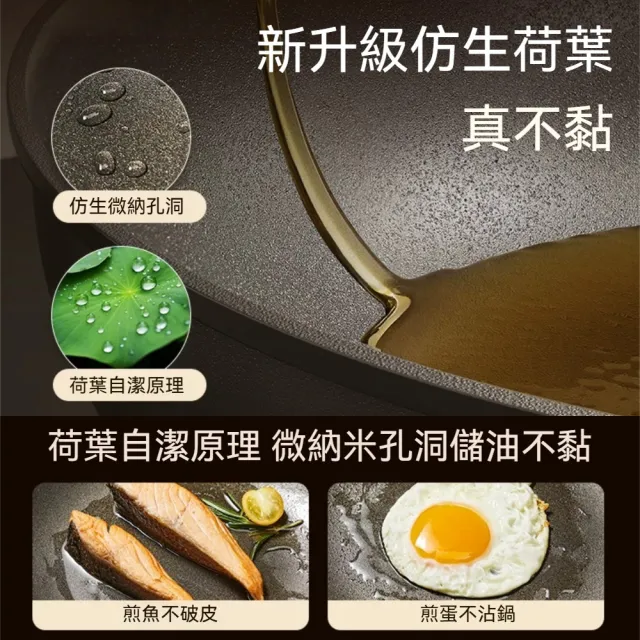 極鐵零塗層防鏽不沾黏炒菜鍋 實木手柄高拱鍋蓋均勻受熱炒鍋-附蒸籠款2入