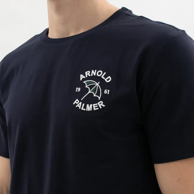 【Arnold Palmer 雨傘】男裝-傘LOGO刺繡短袖T-Shirt(藏青色)