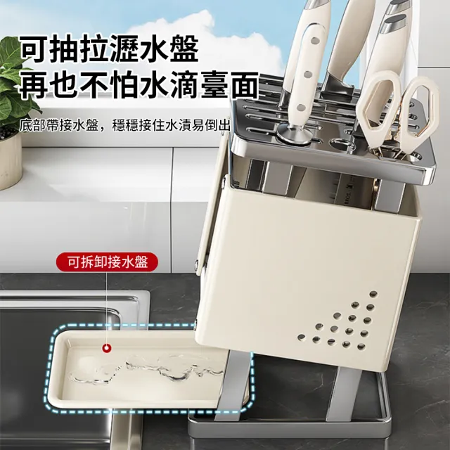 【Teful】不鏽鋼九孔刀具置物架 廚房不挑刀刀架 帶瀝水盤廚具收納架 菜刀收納架 免打孔刀架 刀具架