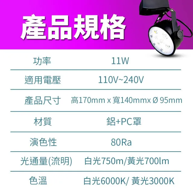 【KISS QUIET】4入組  質感黑-超耐用 白光/黃光 11W LED碗型軌道燈(LED軌道燈 軌道燈 LED燈泡 11W軌道燈)