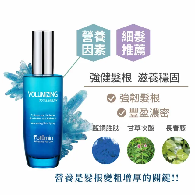 【Follimin 髮利明】咖啡因豐盈洗髮精+鋸棕櫚草本養髮液+藍銅髮根滋養噴劑 合購(270ml+60mlx2)