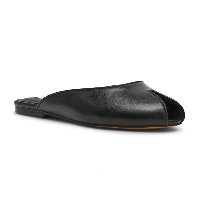 【steve madden】經典素面魚口平底拖鞋 BLOSS(黑色)