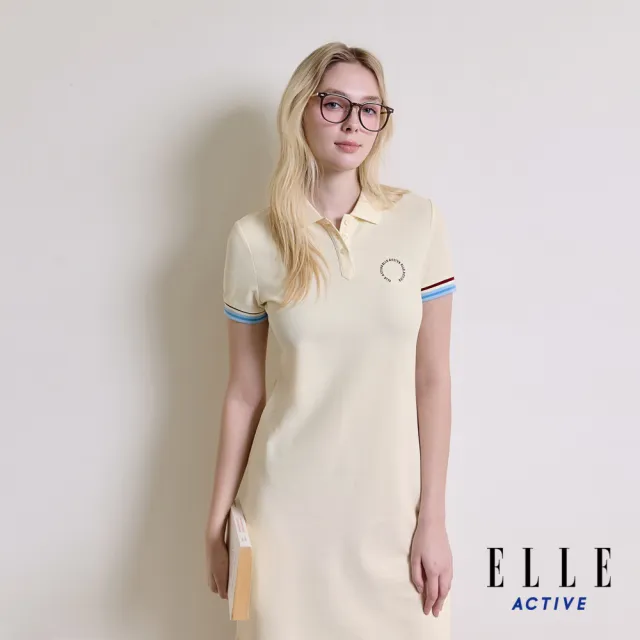 【ELLE ACTIVE】女款 袖口撞色翻領POLO短袖洋裝-米白色(EA26S1W2610#91)