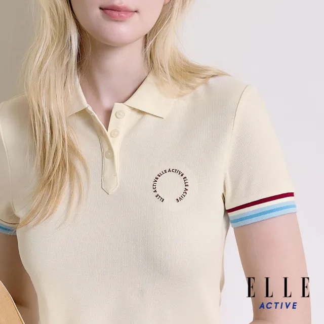【ELLE ACTIVE】女款 袖口撞色翻領POLO短袖洋裝-米白色(EA26S1W2610#91)