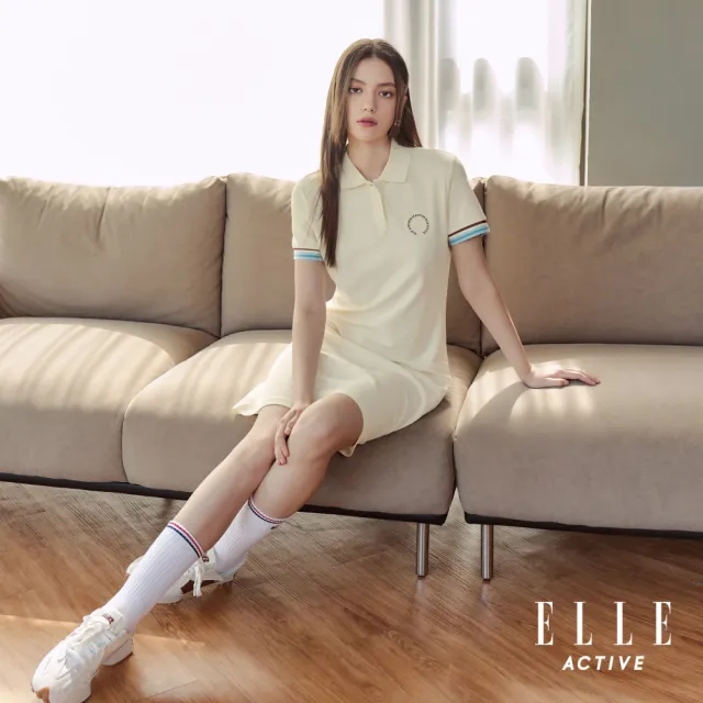 【ELLE ACTIVE】女款 袖口撞色翻領POLO短袖洋裝-米白色(EA26S1W2610-91)