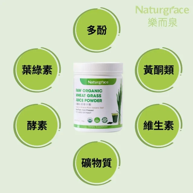 【Naturgrace 樂而泉】超濃縮美國有機火山小麥草汁粉 150gx3罐(贈凍乾羽衣甘藍粉 1盒（1g/包15入）)雙11