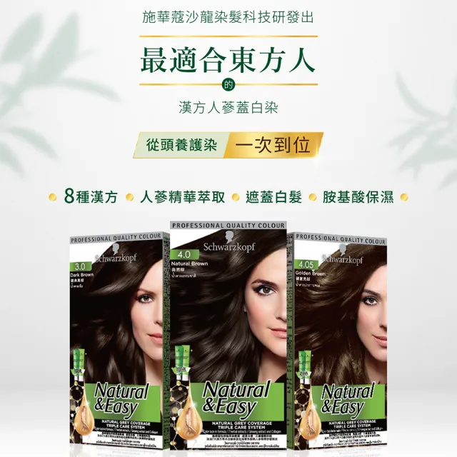 【Schwarzkopf 施華蔻】N&E怡然植萃蓋白染髮霜X2入(多色任選/經典黑棕/自然棕/亞麻棕/巧克力棕)