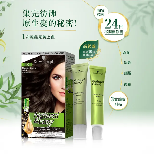 【Schwarzkopf 施華蔻】N＆E怡然植萃蓋白染髮霜X2入(多色任選/經典黑棕/自然棕/亞麻棕/巧克力棕)