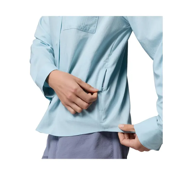 【Columbia 哥倫比亞】女款-防曬UPF40涼感快排短袖襯衫-PFG Castback™-晴空藍(UFL47520HO/KS)