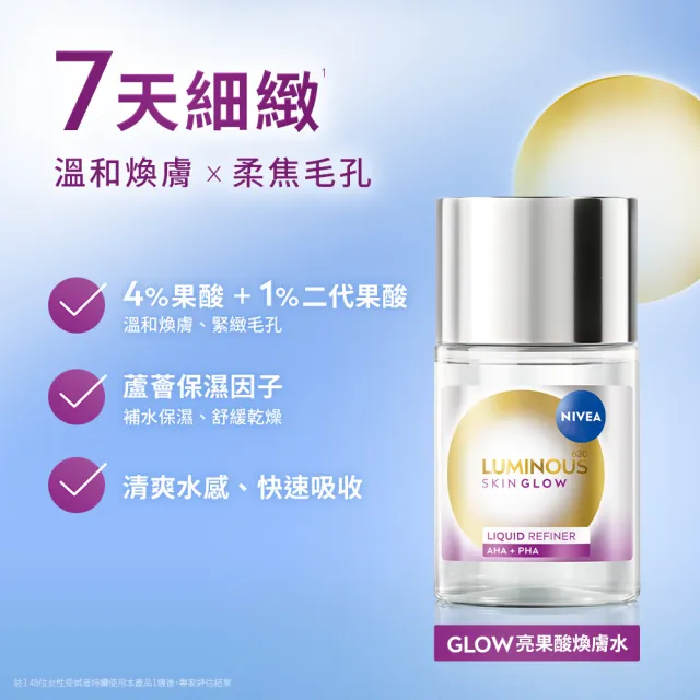 【NIVEA 妮維雅】630 GLOW亮果酸煥膚水100mlx2入(提安明多630/美白/化妝水)