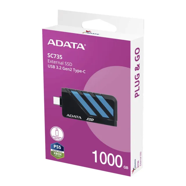 【ADATA 威剛】SC735 1TB 外接式固態硬碟 黑藍