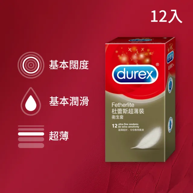 【Durex 杜蕾斯】超薄裝保險套12入/盒(避孕套/衛生套/經典薄潤系列)