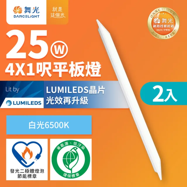 【DanceLight 舞光】2入組 節能環保雙認證 LED柔光平板燈 4呎X1呎 25W 輕鋼架面板燈(白光D-41PD25D-EGR1)