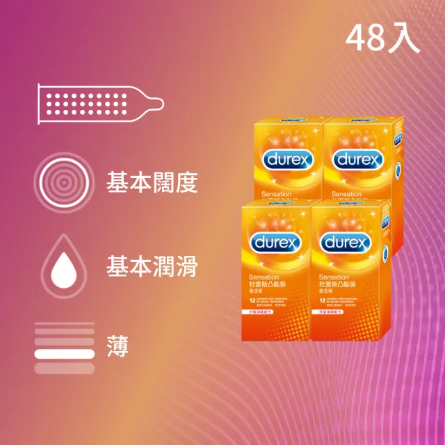 【Durex 杜蕾斯】凸點裝衛生套4盒(共48入 保險套/衛生套/避孕套/安全套/避孕/保險套推薦)