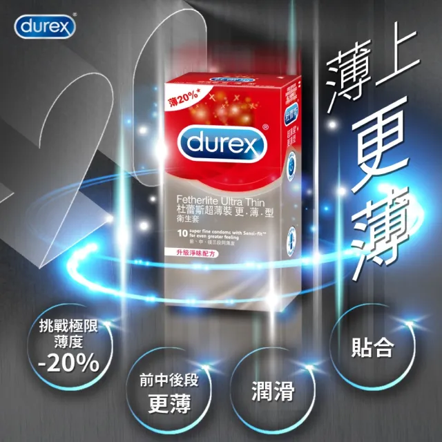 【Durex 杜蕾斯】超薄裝更薄型衛生套4盒(共40入 保險套/衛生套/避孕套/安全套/避孕/保險套推薦)