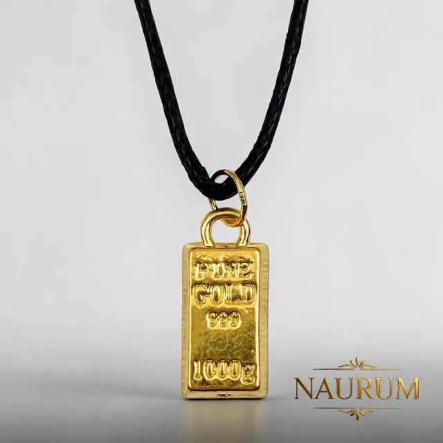 (NAURUM)黃金墜飾富貴金磚墜0.07錢附贈皮繩