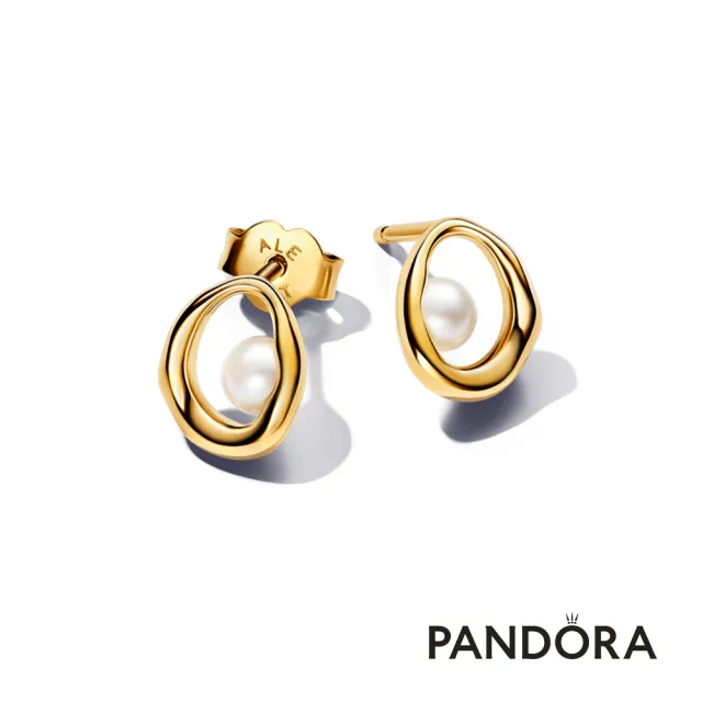 【Pandora 潘多拉】自然橢圓流線淡水珍珠耳環