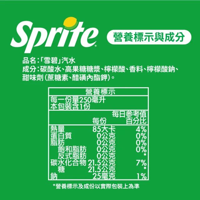 【Sprite 雪碧】易開罐250ml x3箱(共72入;24入/箱)