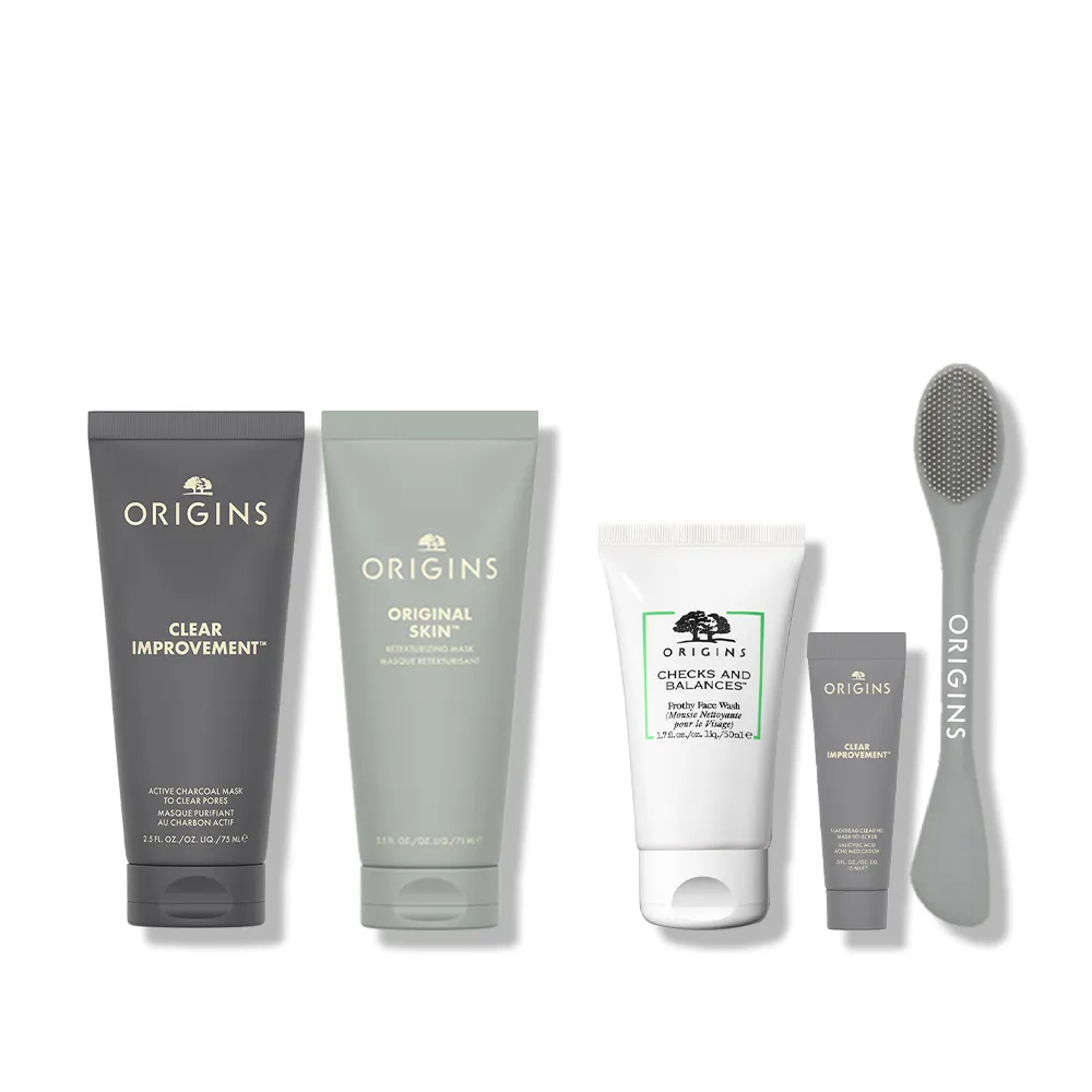 【ORIGINS 品木宣言】黑粉真愛面膜組(泥娃娃活性碳面膜75ml+粉美肌面膜75ml)
